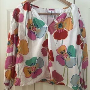 Velvet by Graham & Spencer Floral Peasant Blouse M silk/cotton blend